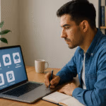 Young professional learning from online courses on a laptop to boost career in 2025